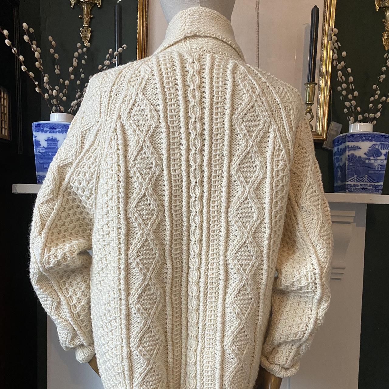 Vintage 90s Cardigan Hand Knitted Chunky Pure Wool Oversized Sweater Beige Cream Jumper Size Large