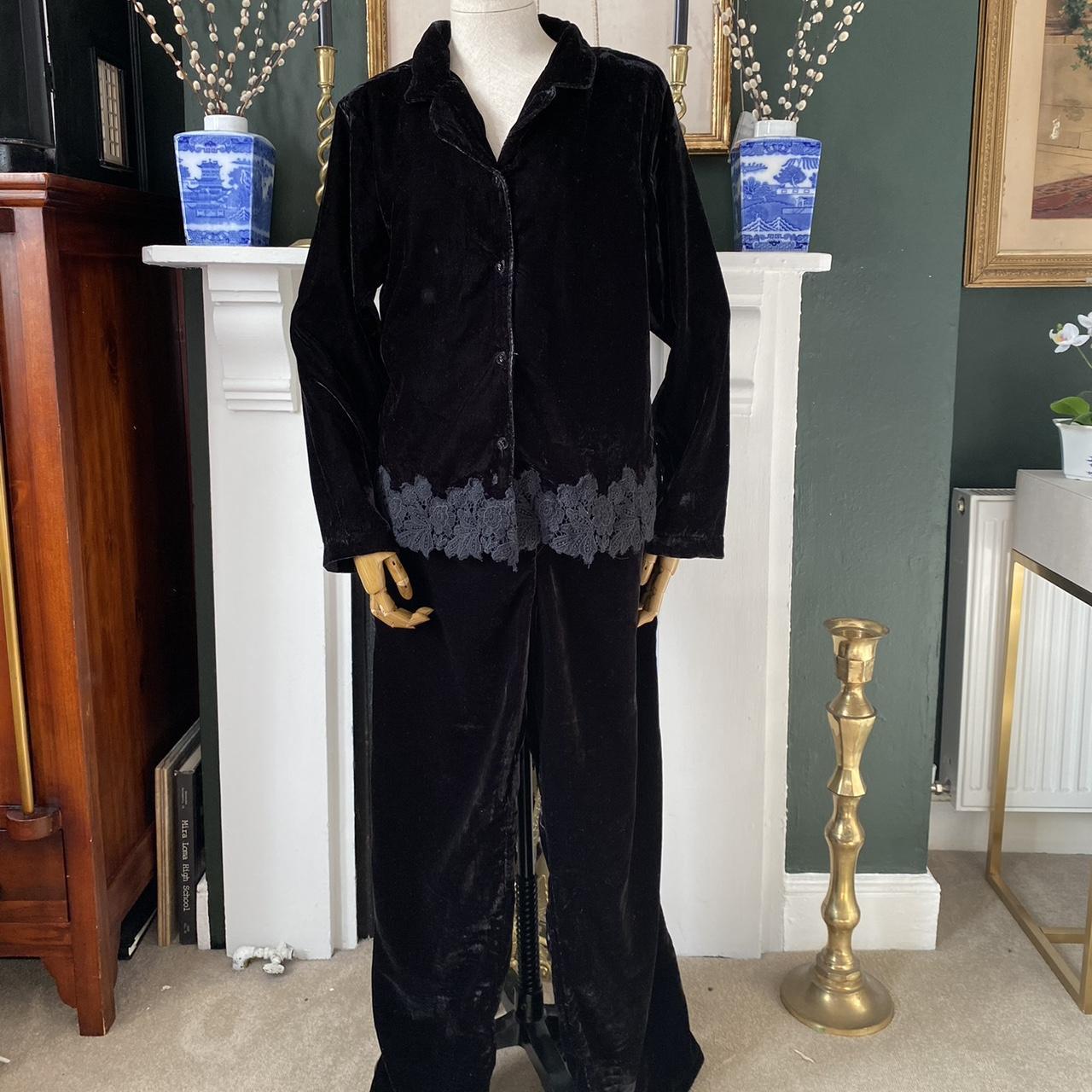 Black Velvet Pyjama Set Lace Trime Marks & Spencer Size UK 12