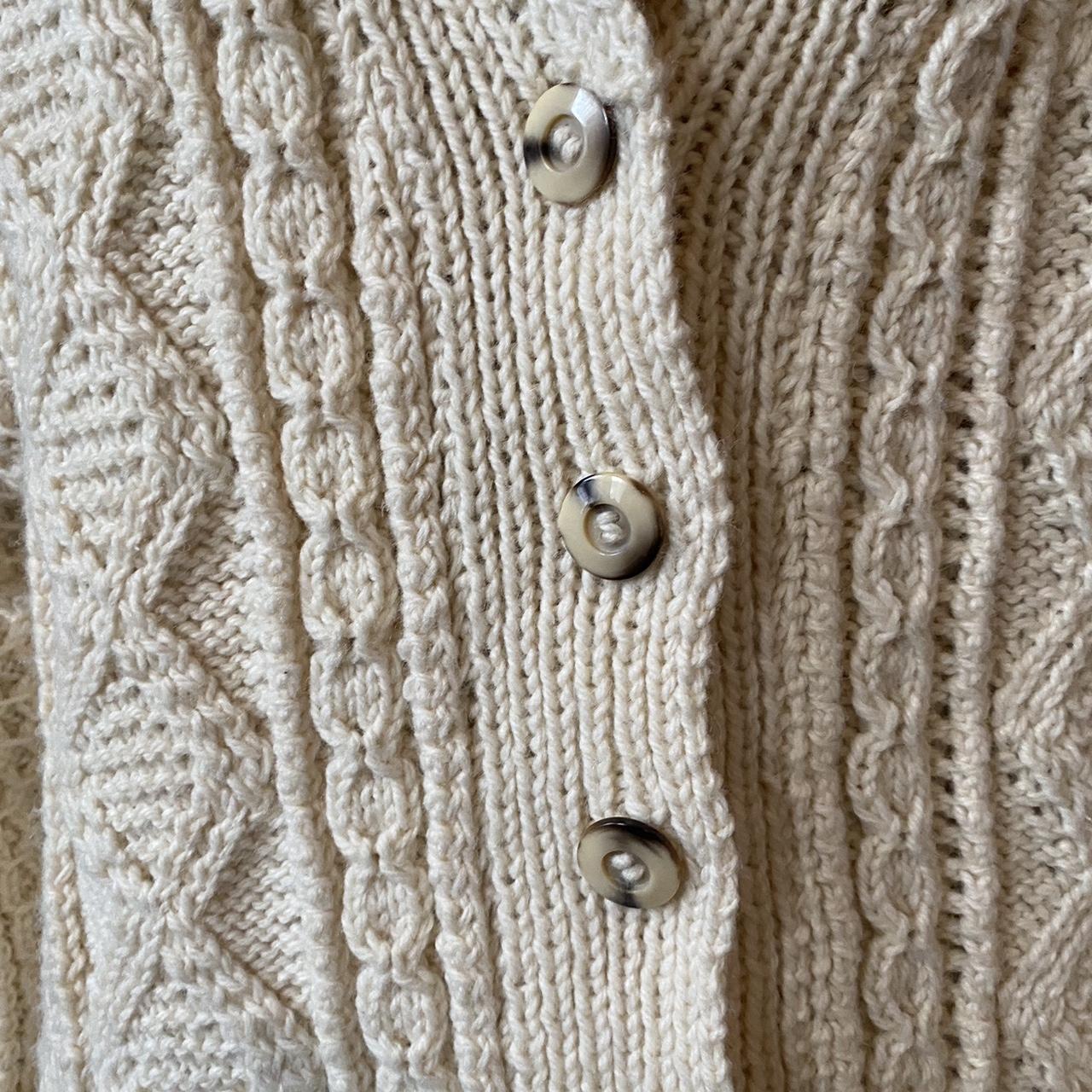 Vintage 90s Cardigan Hand Knitted Chunky Pure Wool Oversized Sweater Beige Cream Jumper Size Large