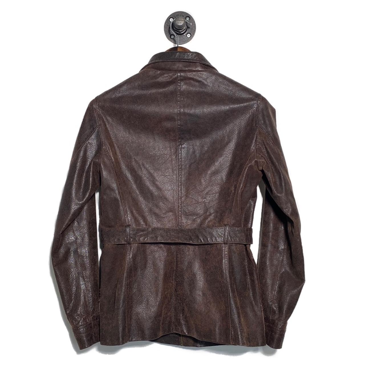 Vintage 90s Brown Genuine Leather Full Zip Jacket with Tie Size UK10 Medium