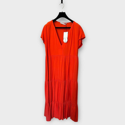 Zara maxi dress orange NWT short sleeve long dress V-neck