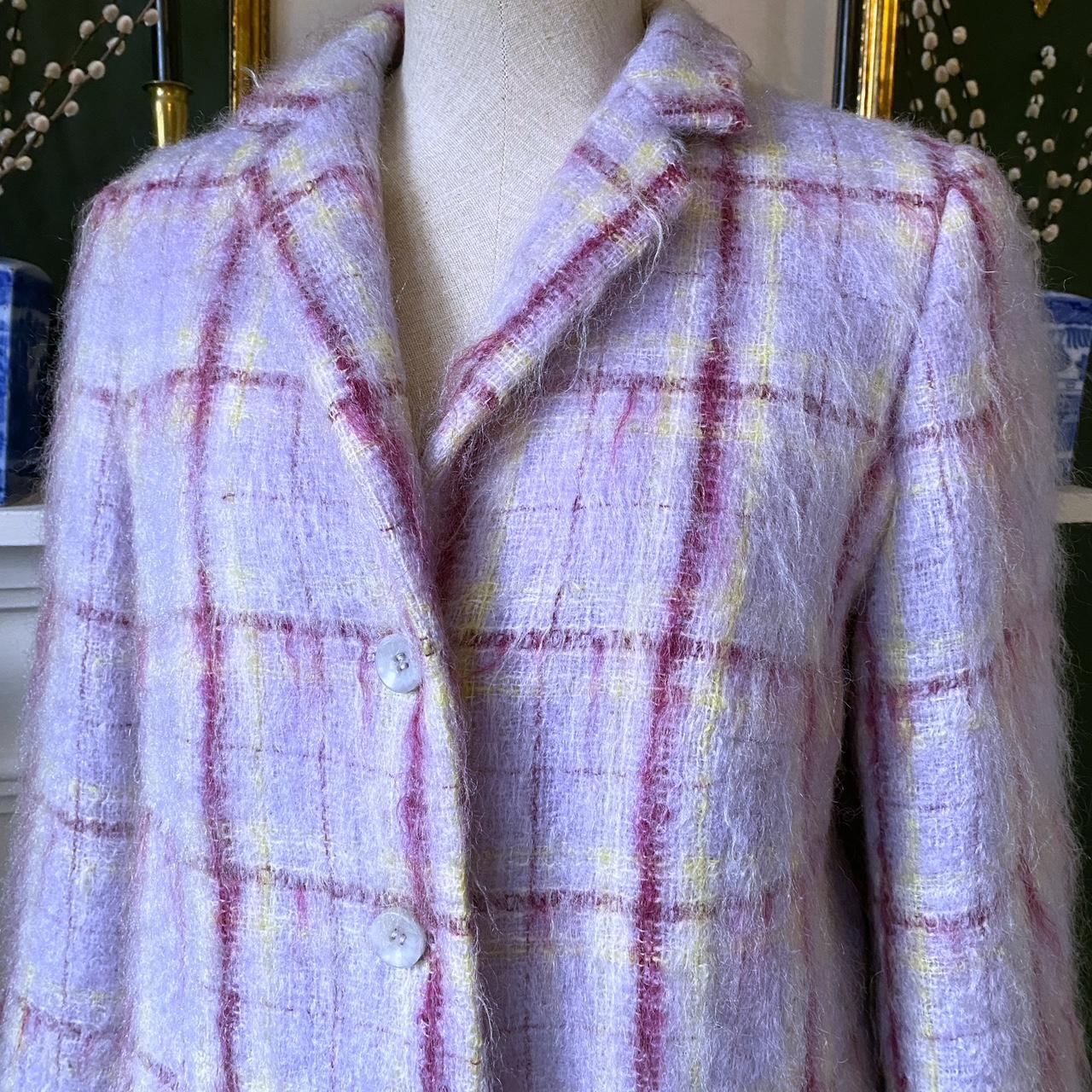 Vintage Mohair Blazer Checked Pastel Jacket Plaid Wool Clueless Style Button Up Jacket Size UK 14 Go