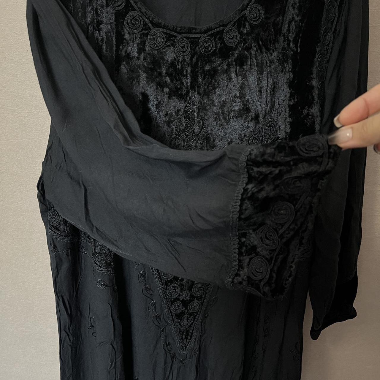 Maxi dress long sleeved black embroidered velvet embellished boho Gothic dress