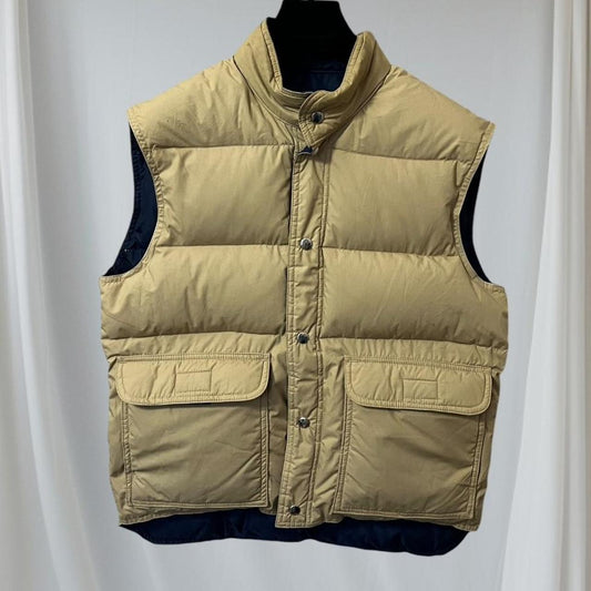 Vintage Quilted Gilet Puffer Vest Reversible Waistcoat Beige Navy Blue Body Warmer Mens Medium