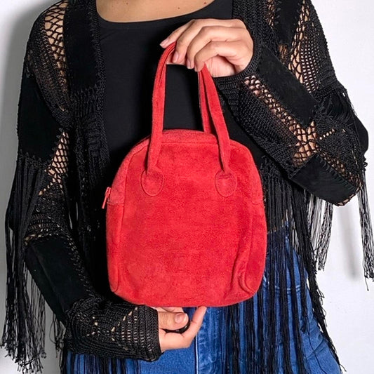 Handbag Vintage 90s Red Suede