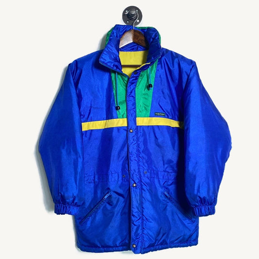 Vintage 80s Ski Jacket Retro Colour Block Waterproof Puffer Size Medium with Front Pockets