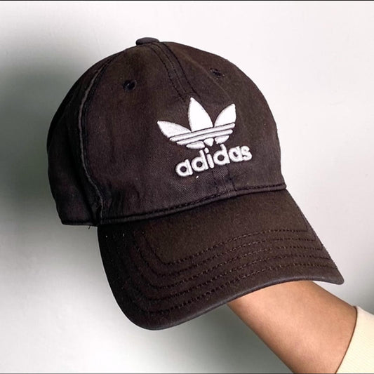 Vintage Adidas Strapback Cap Dad Cap TriFoil Embroidered Logo Black Baseball Hat