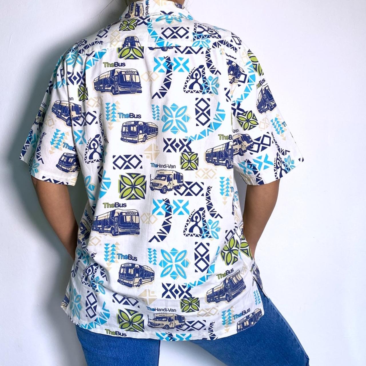 Vintage 80s Hawaiian Shirt Short Sleeve Oversized Button Up White & Blue