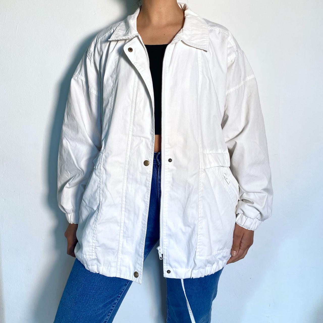 Light Weight Jacket Vintage 90s White Windbreaker Jacket Sprint Jacket with Zip & Button Closure