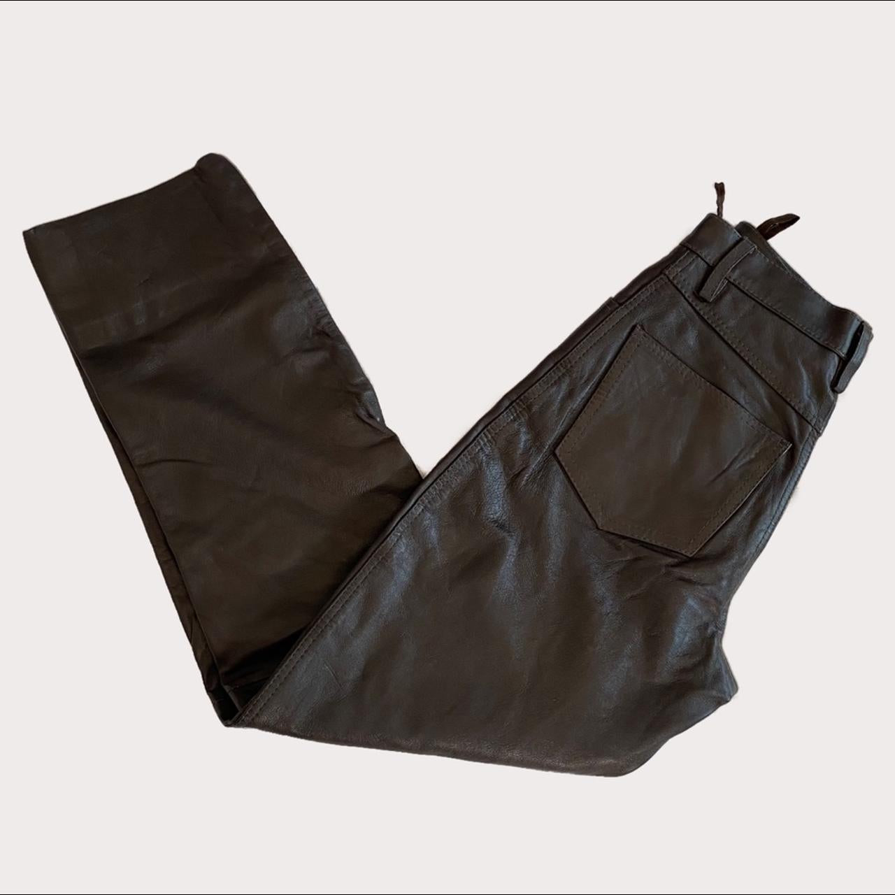 Leather Trousers Vintage 90s High Waisted Brown Leather Biker Trousers High Rise Straight Leg Motorc