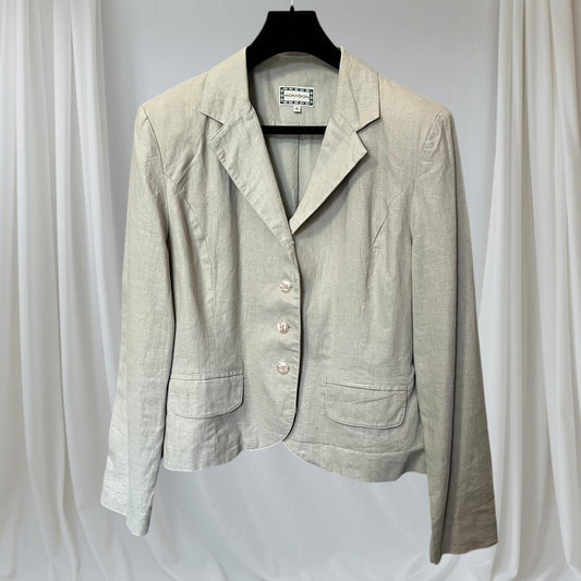 Vintage 90s Linen Blazer Mosoon Beige Jacket Collared Button Up Large UK 16