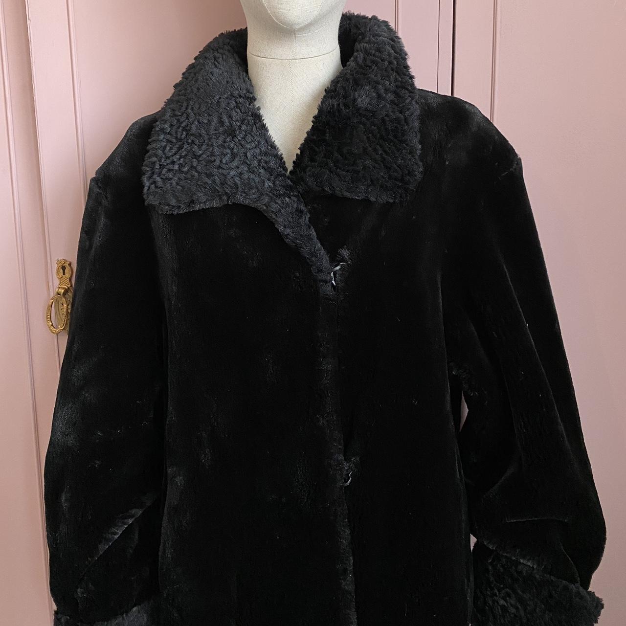 Faux Fur Coat Vintage 80s Black Mid Length Winter Coat