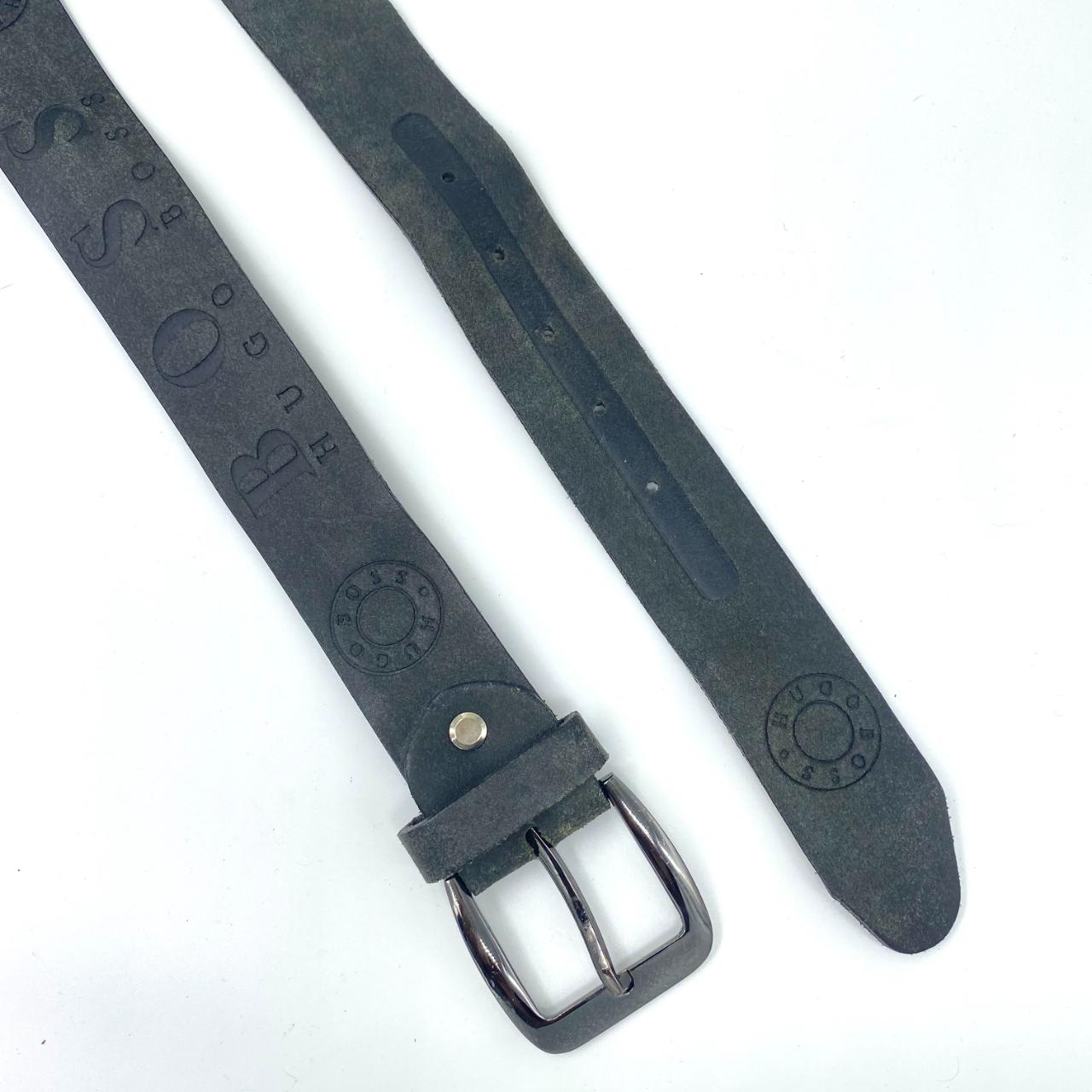 Leather Belt Hugo Boss Tooled Leather Dark Grey Belt with Silver Tone Buckle