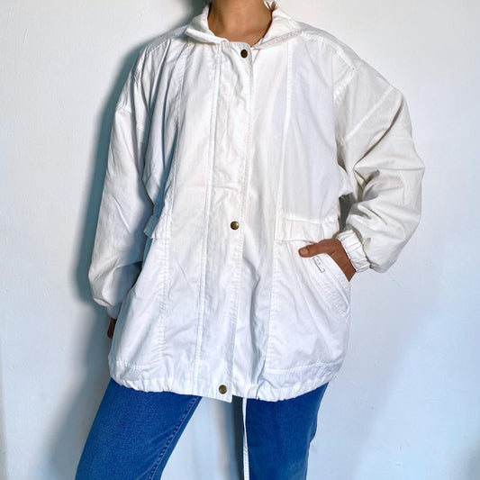 Light Weight Jacket Vintage 90s White Windbreaker Jacket Sprint Jacket with Zip & Button Closure