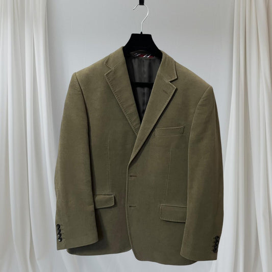 Vintage 90s Blazer Oversized Khaki Jacket Mens Collared Button Up Blaze Cotton Large UK 16