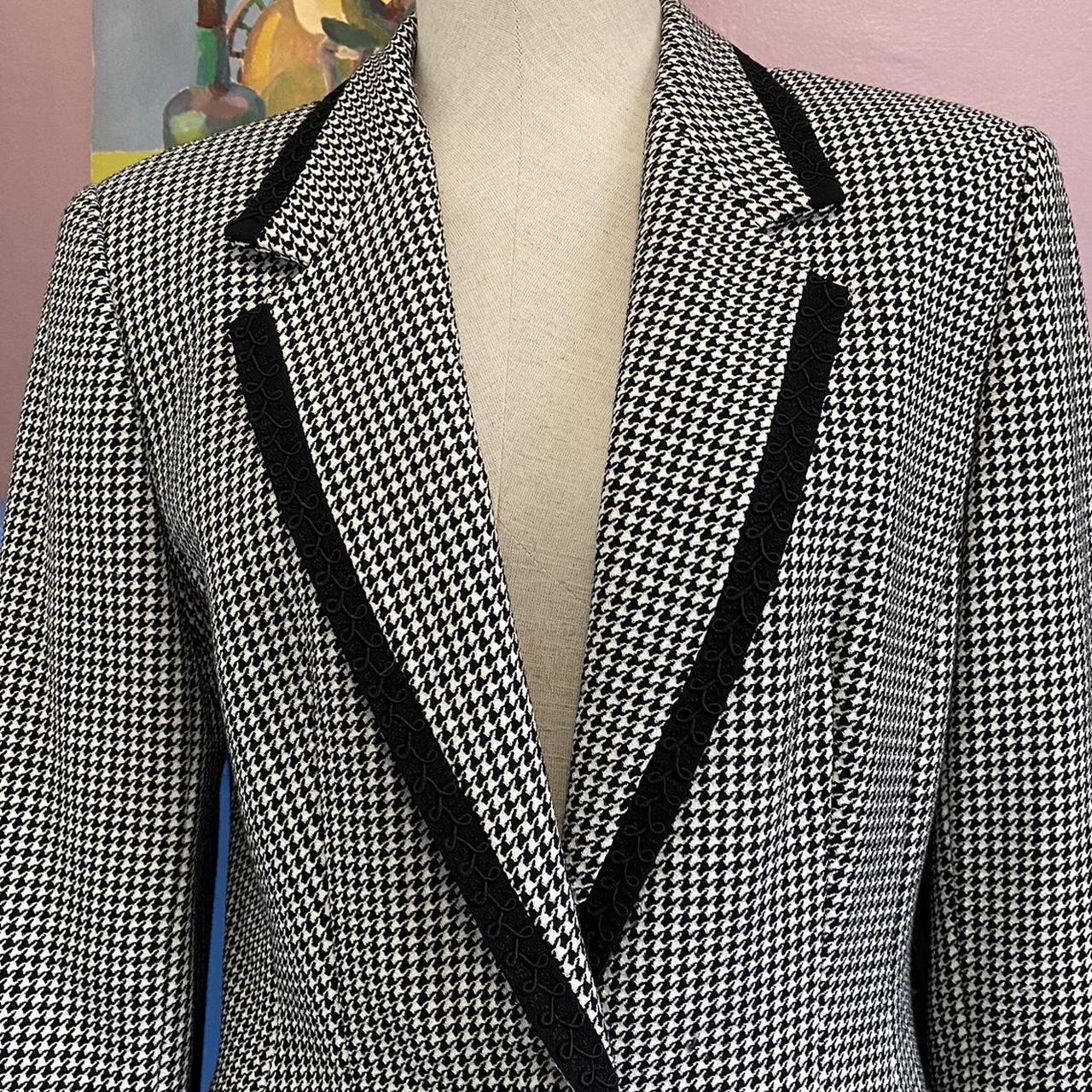 Vintage 90s Blazer Black Houndstooth Blazer Embellished Trim Button Up Jacket Ann Taylor UK 10