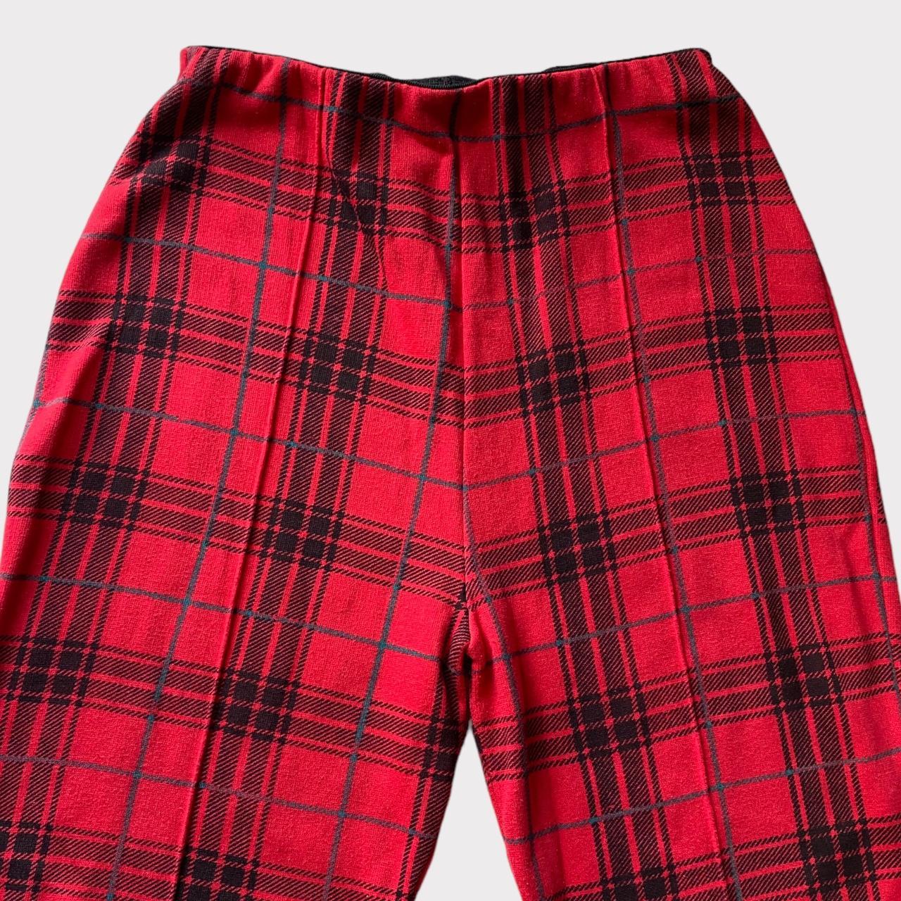 Vintage Leggings 90s Red Plaid Stirrup Leggings Retro Punk Tartan Trousers Size UK 12 High Waisted