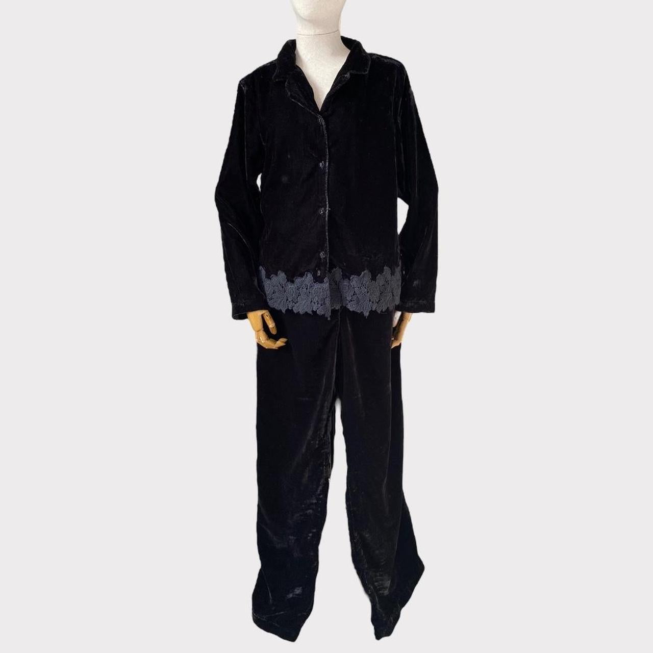 Black Velvet Pyjama Set Lace Trime Marks & Spencer Size UK 12