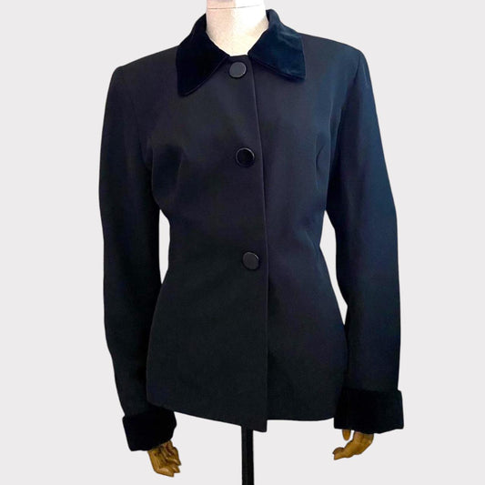 Vintage Blazer 1980s Roman Black Velvet Blazer Size UK 16