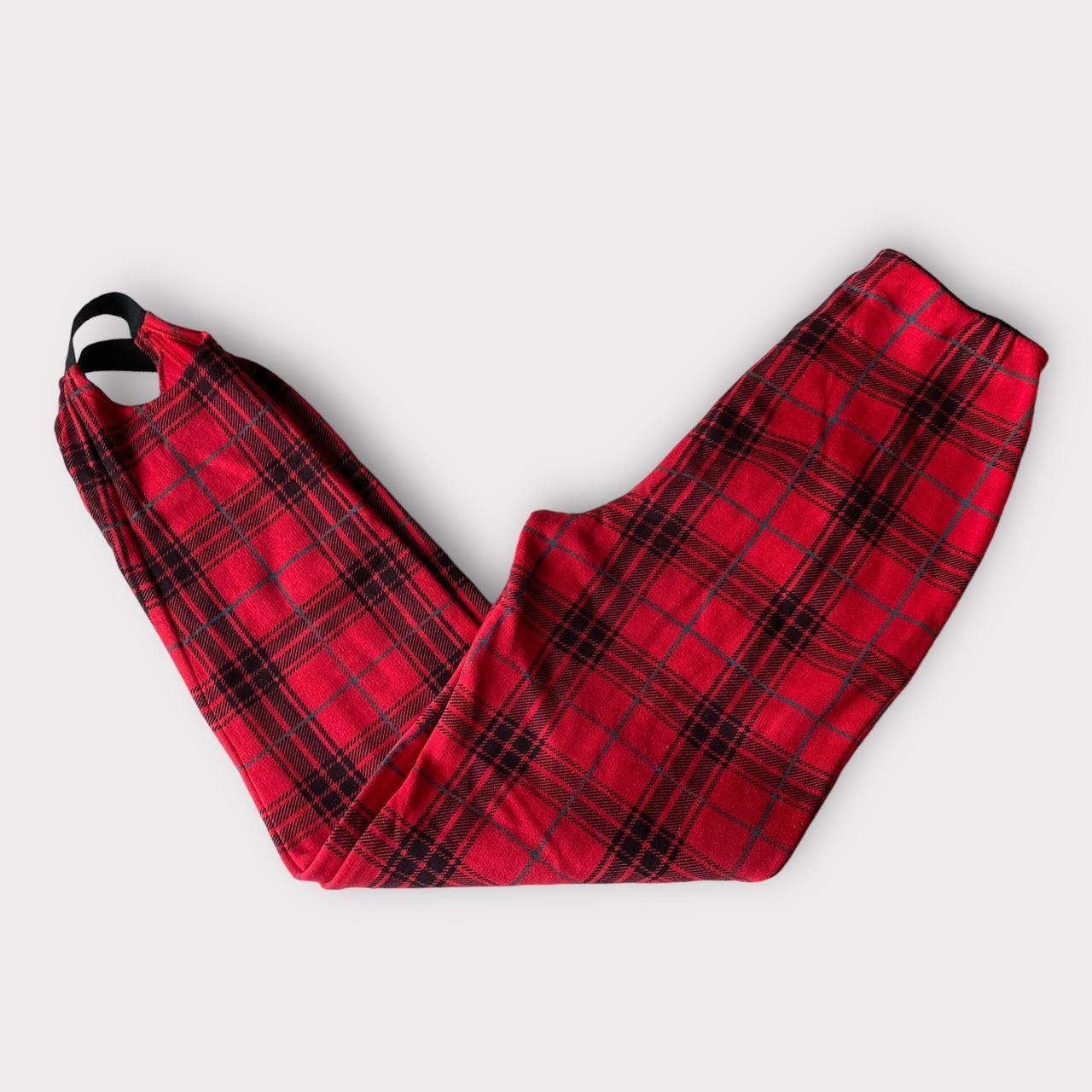 Vintage Leggings 90s Red Plaid Stirrup Leggings Retro Punk Tartan Trousers Size UK 12 High Waisted