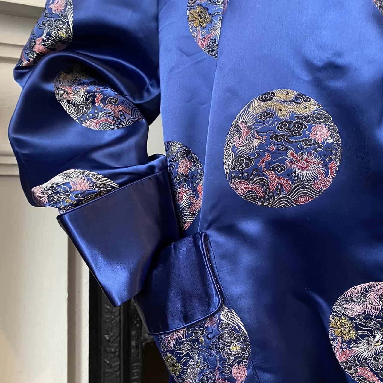 Vintage Silk Smoking Jacket Embroidered Jacket Stunning Midnight Blue Jacket Chinese Brocade Kimono