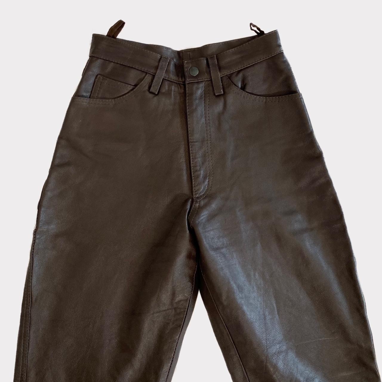 Leather Trousers Vintage 90s High Waisted Brown Leather Biker Trousers High Rise Straight Leg Motorc