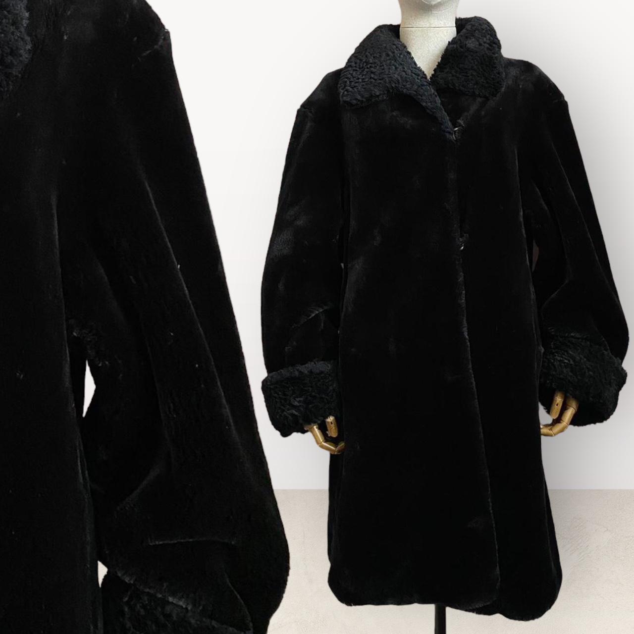 Faux Fur Coat Vintage 80s Black Mid Length Winter Coat