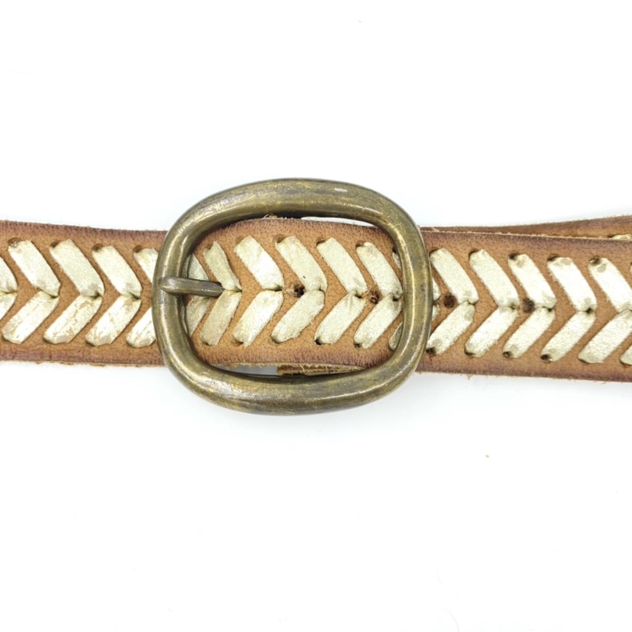 Vintage Western Belt Tan Leather Woven Braided Belt with Brass Tone Buckle