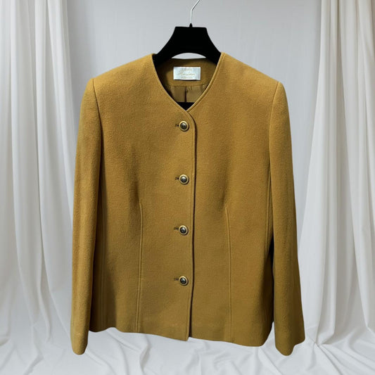 Vintage 90s Blazer Wool and Cashmere Jacket Mustard Button Up Blazer Collarless Eastex Heirloom UK 1