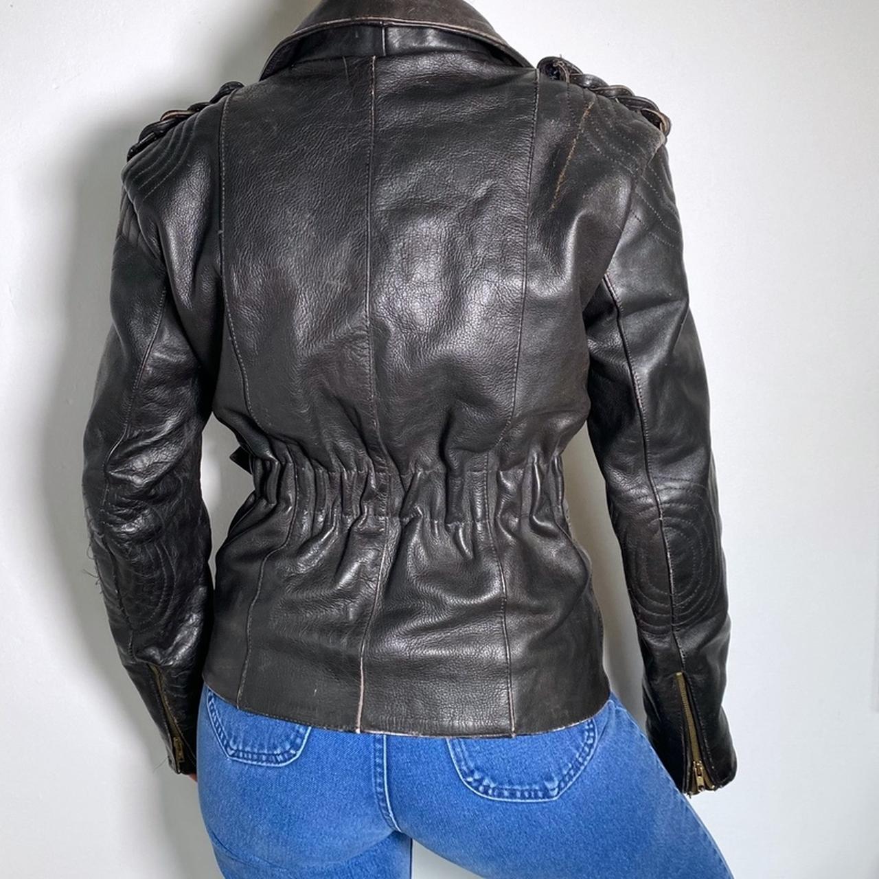 Vintage 90s Biker Leather Jacket Black Motorcycle Jacket Belted Waist