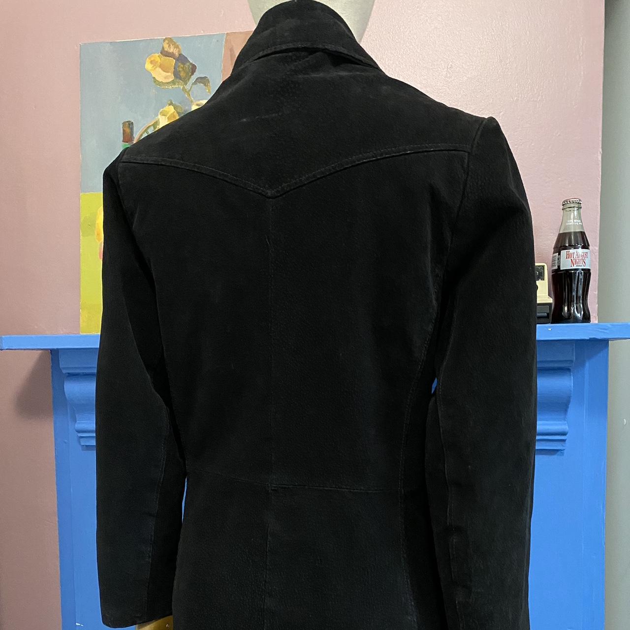 Vintage 1990s Suede Jacket Black Leather Coat Retro Peacoat Mid Length Small