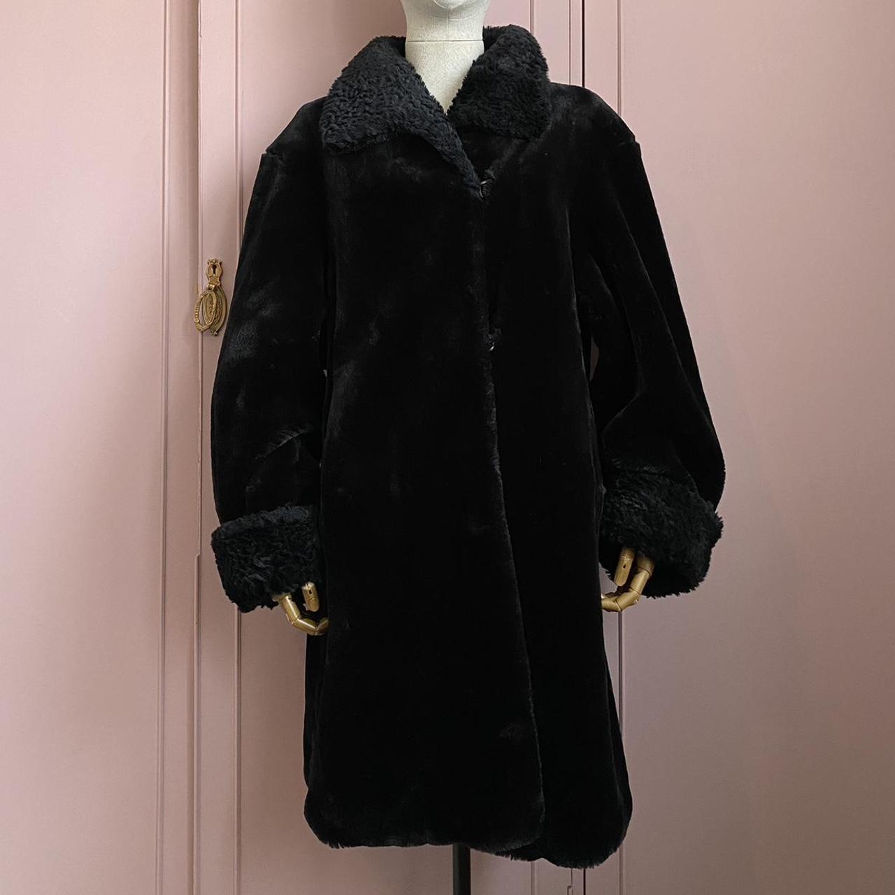 Faux Fur Coat Vintage 80s Black Mid Length Winter Coat