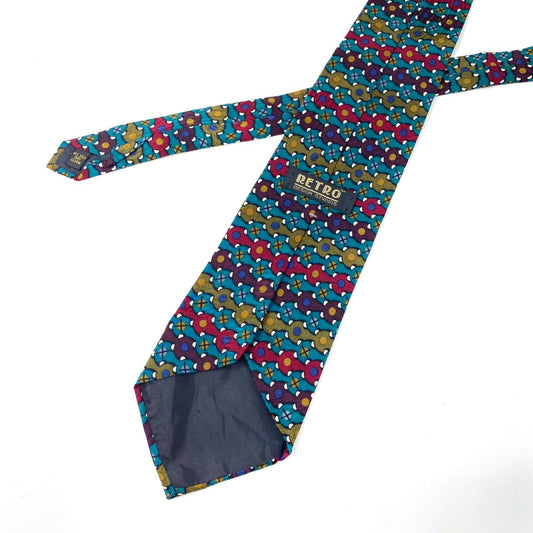 Vintage Tie Retro 80s Necktie Multi Coloured Funky Print Silky Tie One Size