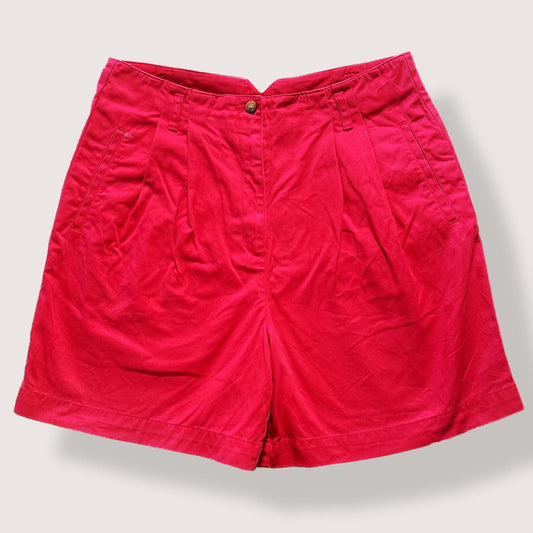 Vintage 90s Cotton Shorts Red Chino Shorts High Waisted Tapered Bermuda Shorts with Front Pockets &