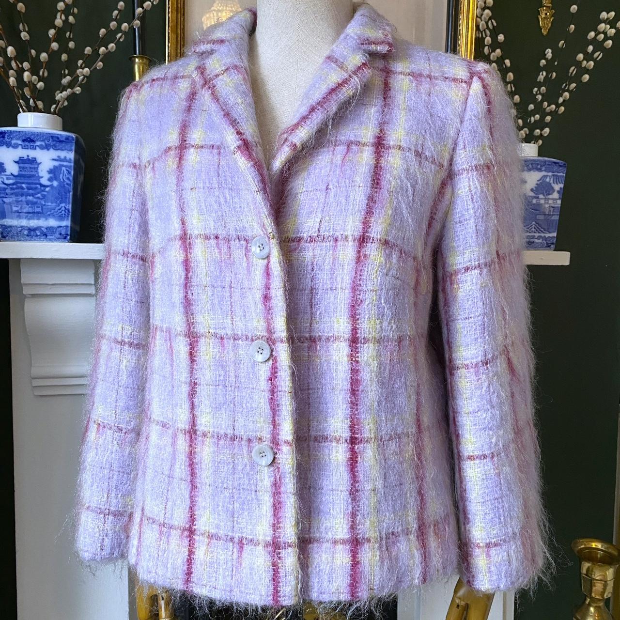 Vintage Mohair Blazer Checked Pastel Jacket Plaid Wool Clueless Style Button Up Jacket Size UK 14 Go