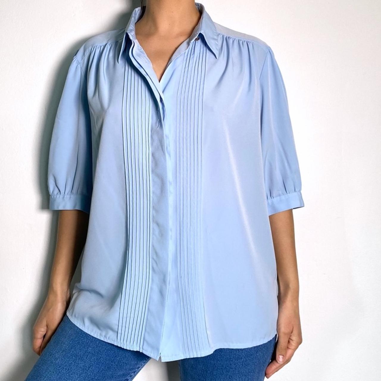 Vintage 80s Blouse Short Sleeved Shirt Cottage Core Puff Sleeve Pleated Oversized Button Up Blouse B