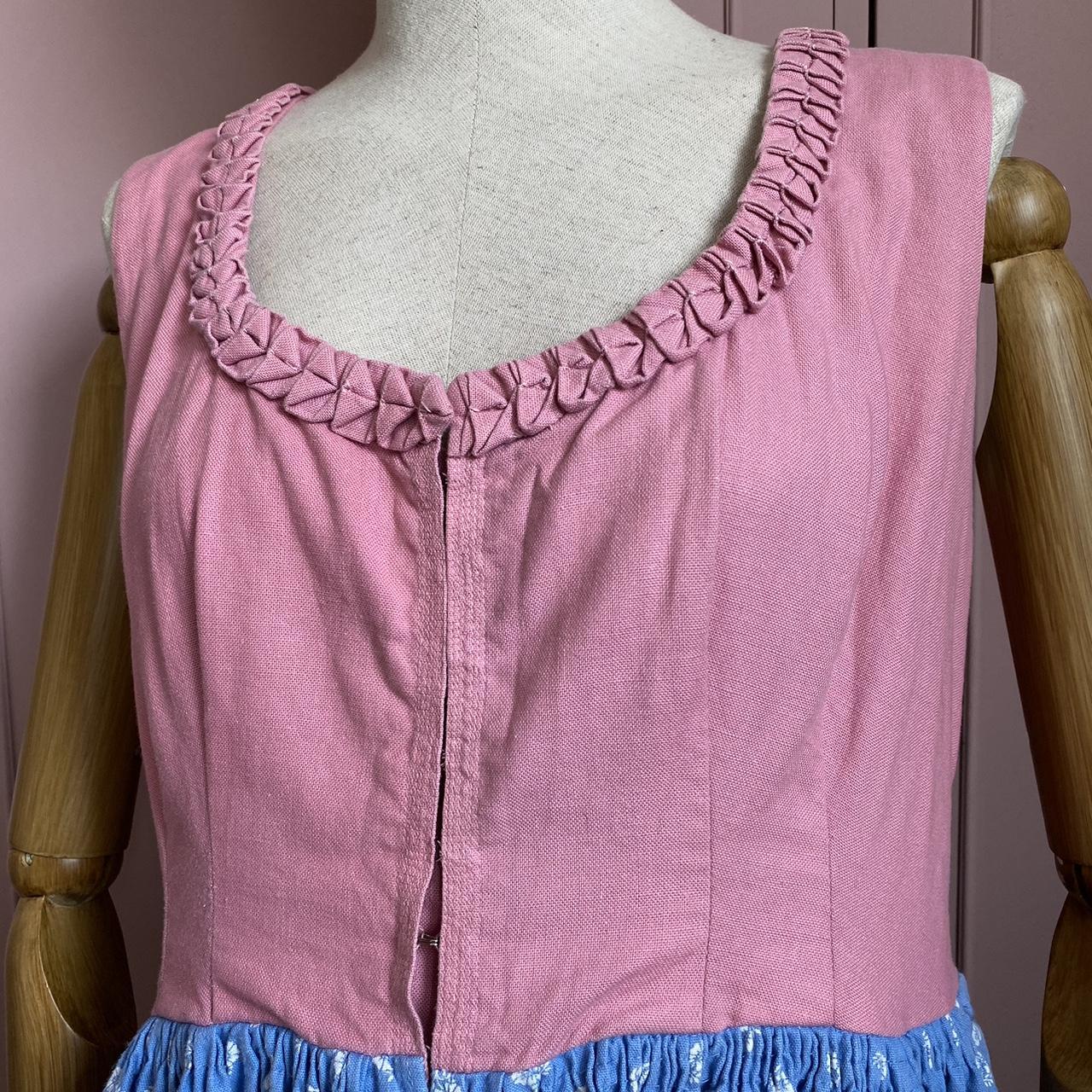 Handmade Cottagecore Dress Vintage A Line Dress Pink and Blue Large Kitsch Sleeveless Linen Dress wi