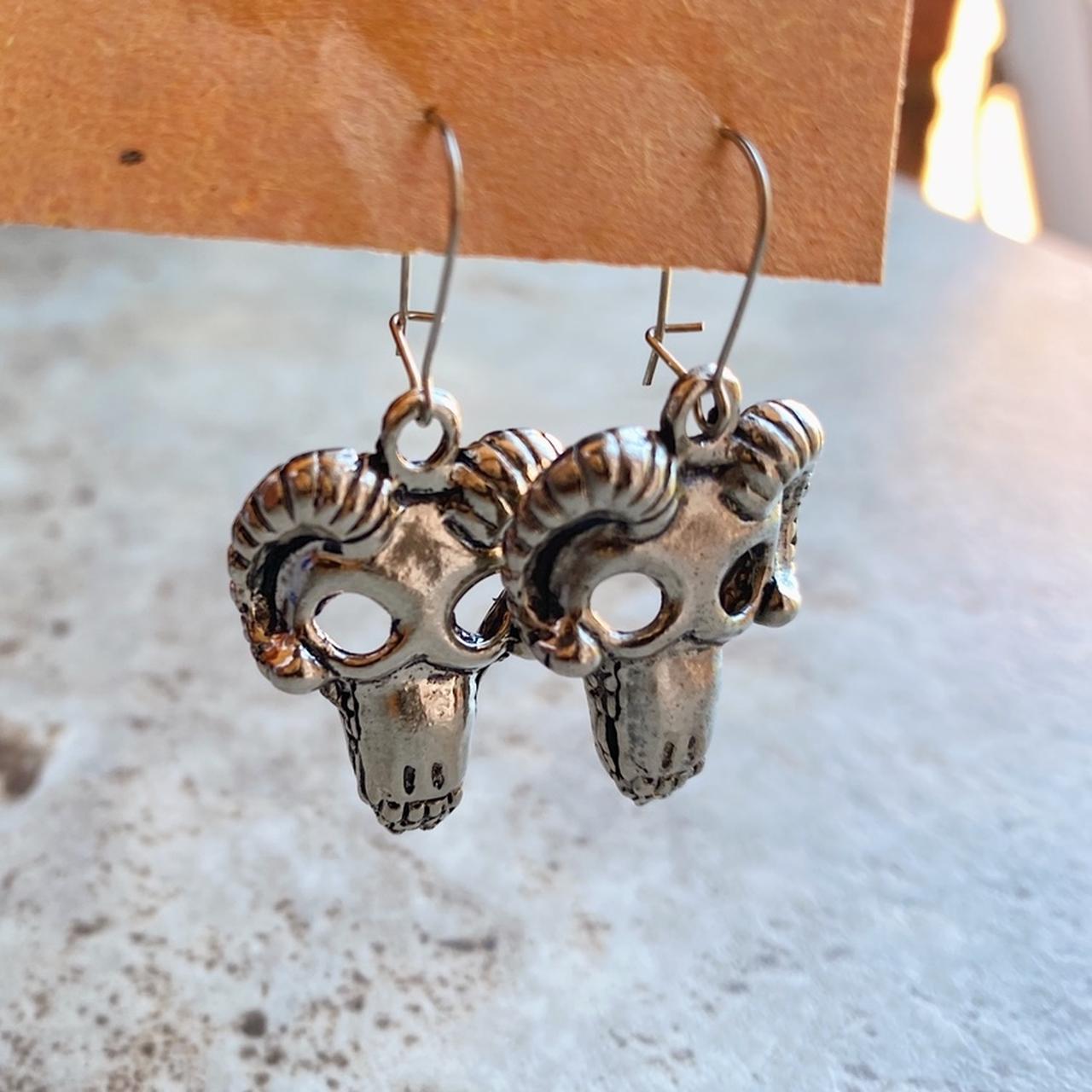 Pagan Ram Skull Dangling Drop Earrings