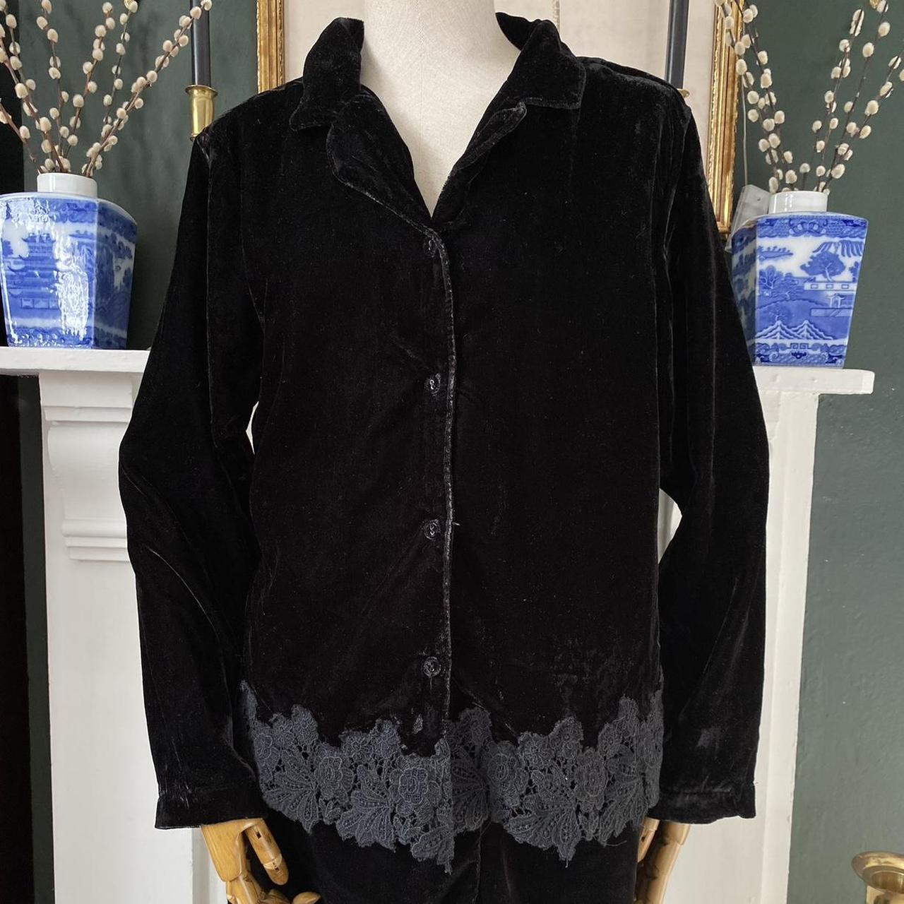 Black Velvet Pyjama Set Lace Trime Marks & Spencer Size UK 12