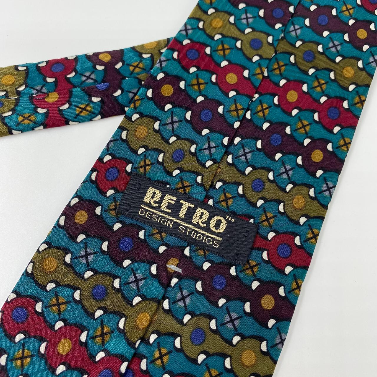 Vintage Tie Retro 80s Necktie Multi Coloured Funky Print Silky Tie One Size