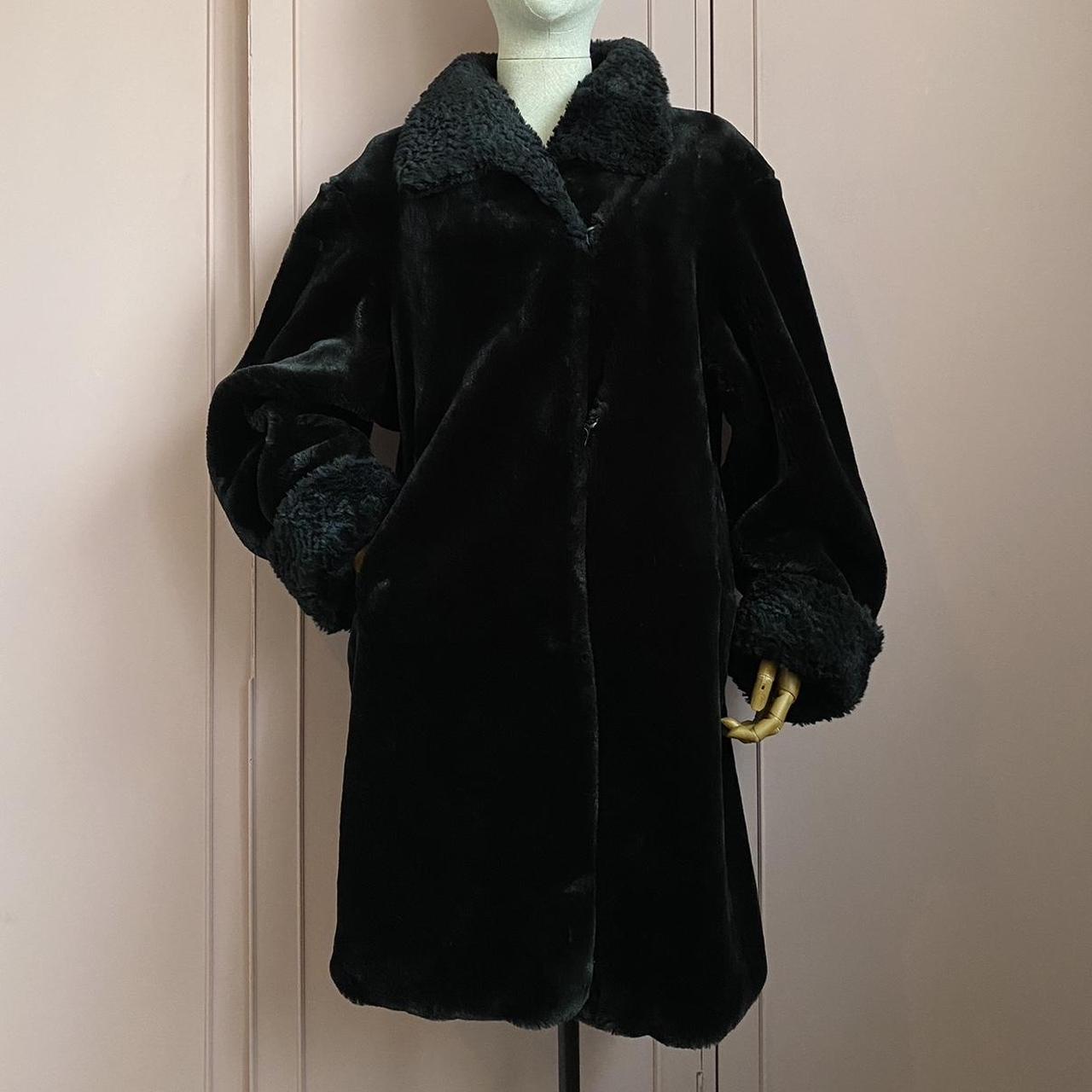 Faux Fur Coat Vintage 80s Black Mid Length Winter Coat