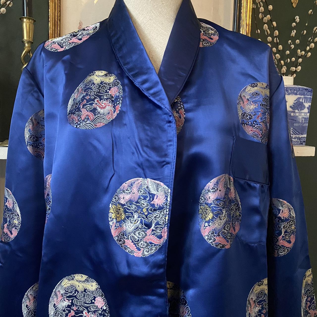 Vintage Silk Smoking Jacket Embroidered Jacket Stunning Midnight Blue Jacket Chinese Brocade Kimono