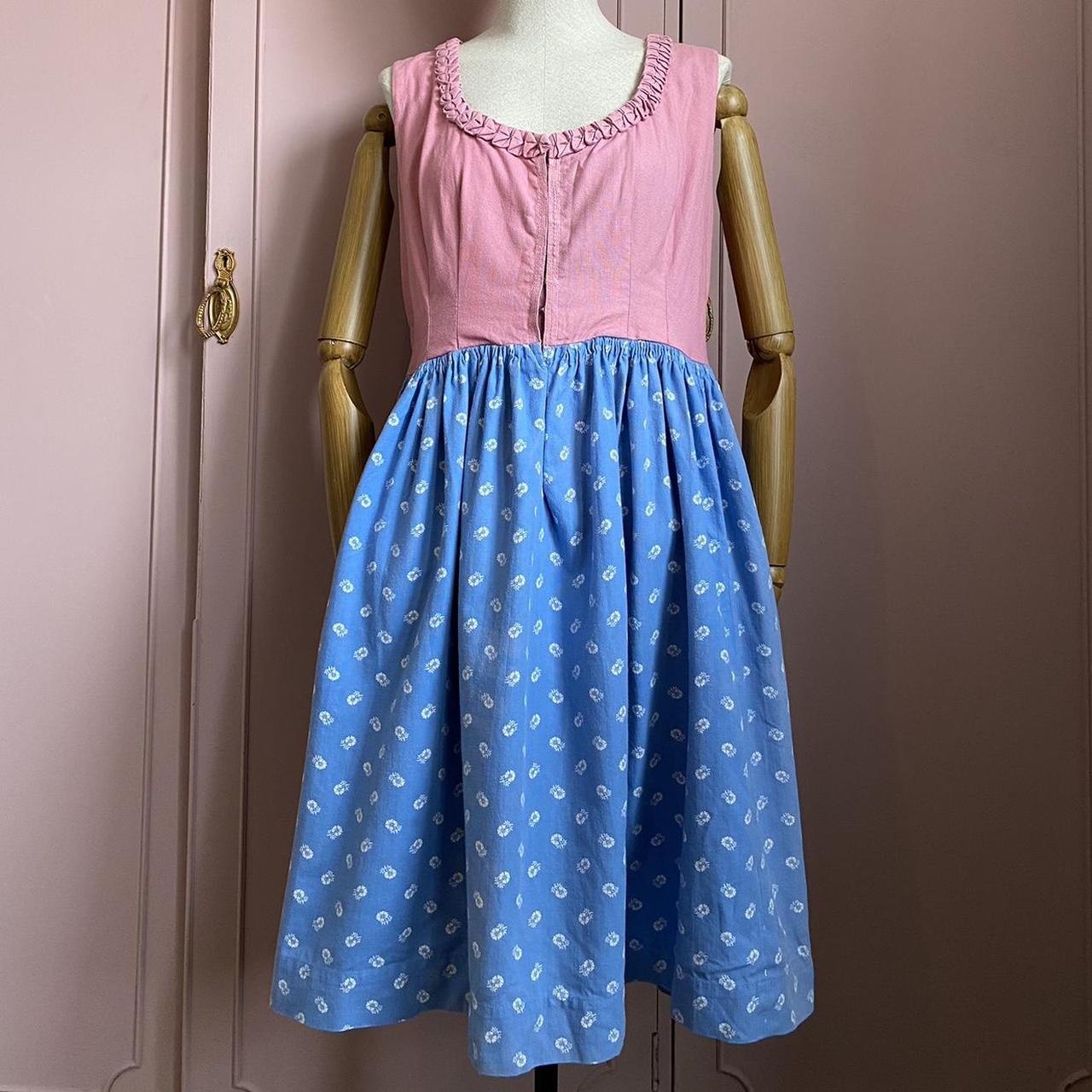 Handmade Cottagecore Dress Vintage A Line Dress Pink and Blue Large Kitsch Sleeveless Linen Dress wi