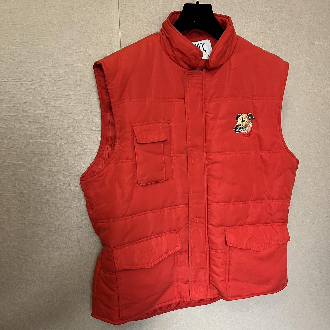 Vintage 90s Gilet Red Puffer Vest Punk Padded Waist Coat Quilted Gilet Embroidered Dog Greyhound