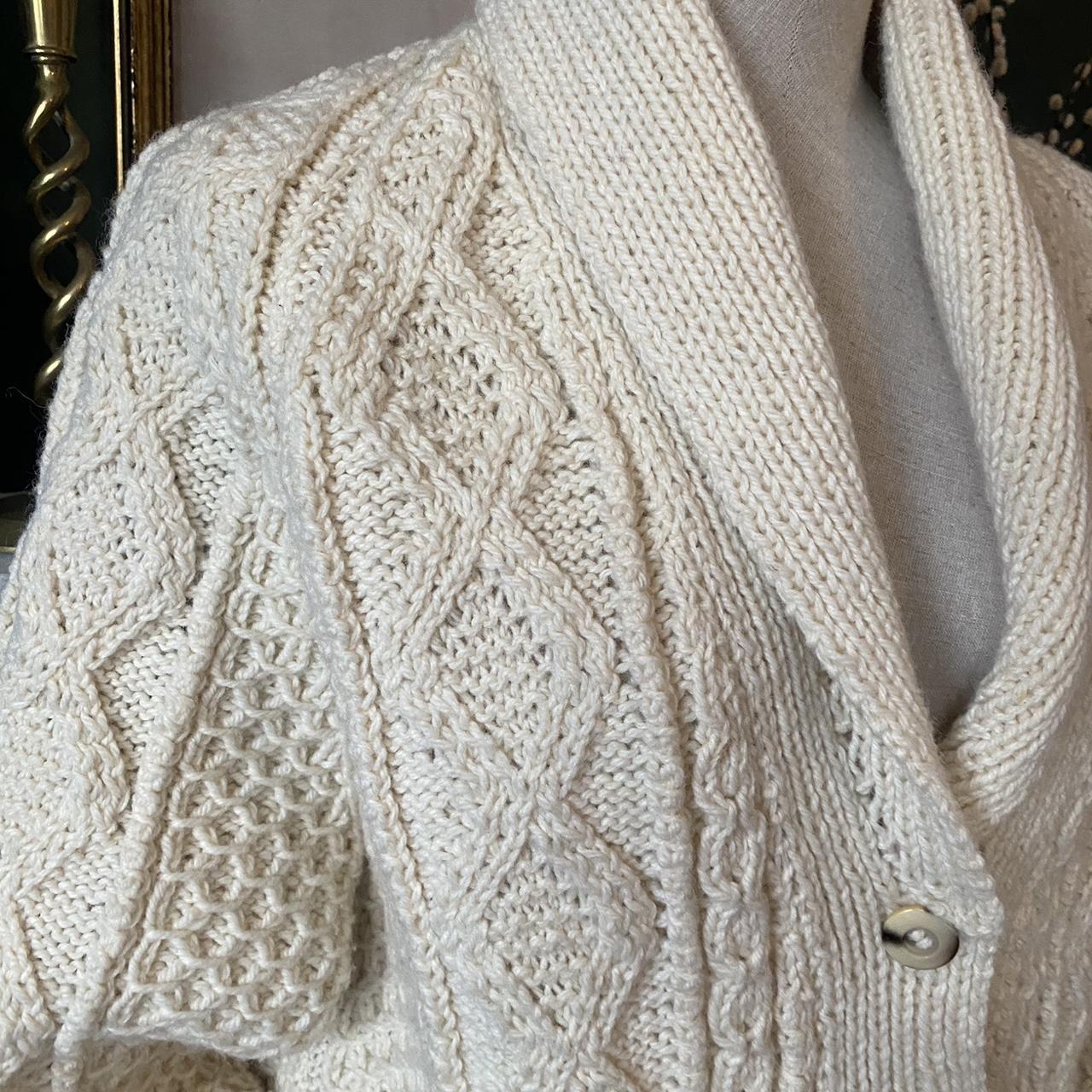 Vintage 90s Cardigan Hand Knitted Chunky Pure Wool Oversized Sweater Beige Cream Jumper Size Large