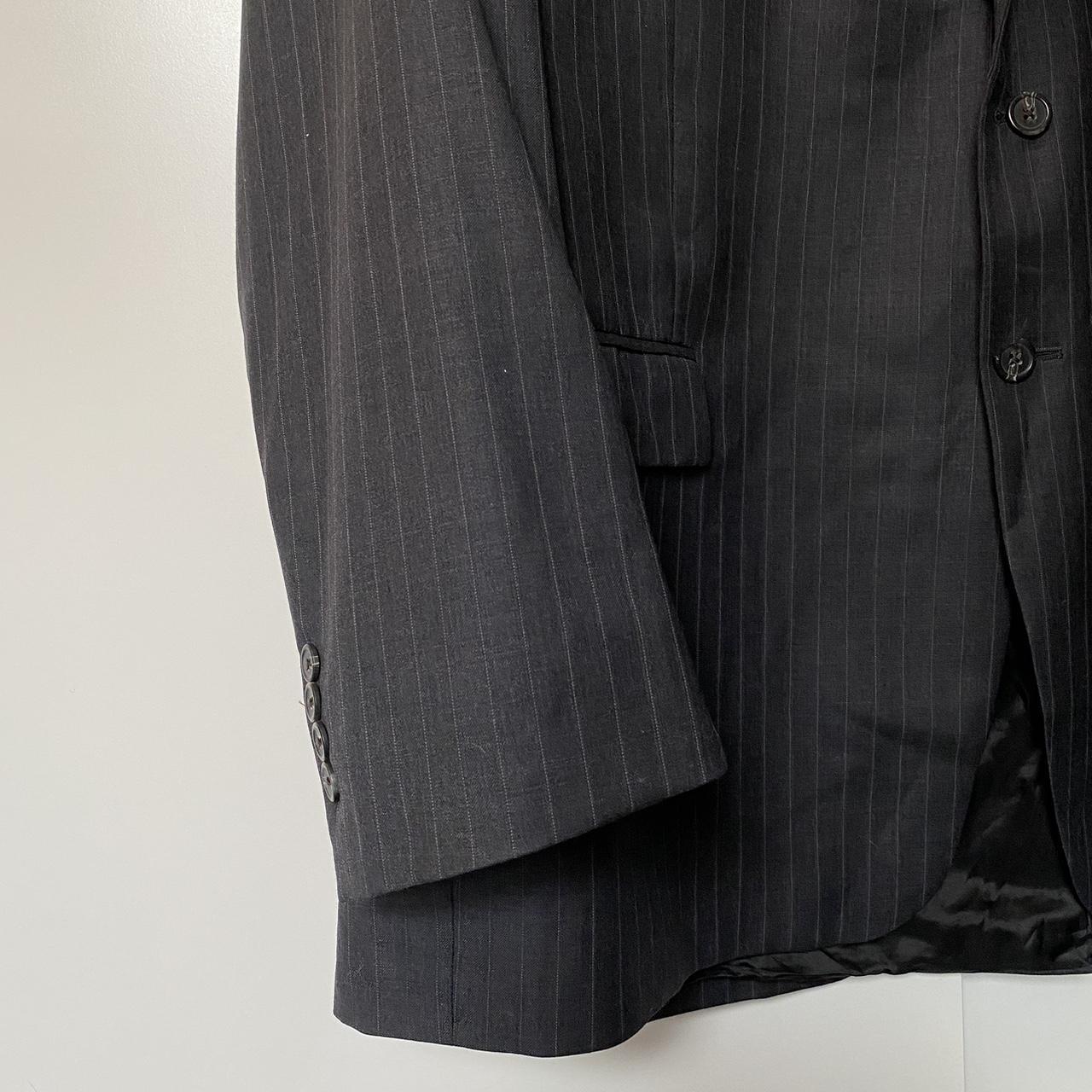 Ralph Lauren Blazer 90s Vintage Pure New Wool Charcoal Grey Chalk Pinstripe Suit Jacket 2 Button Bla