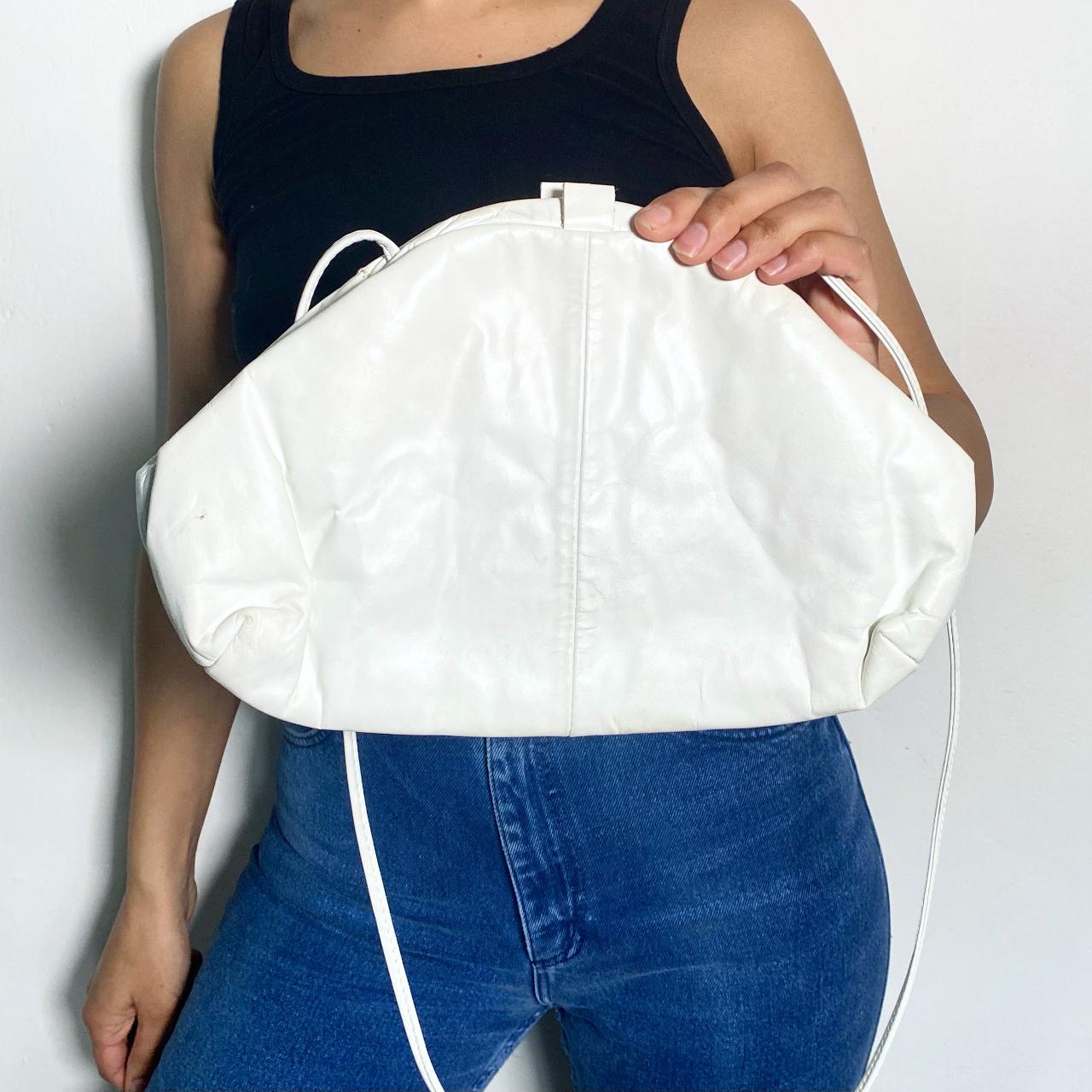 Crossbody Bag Shoulder Bag White Croissant Bag Vintage 80s Leather Metallic