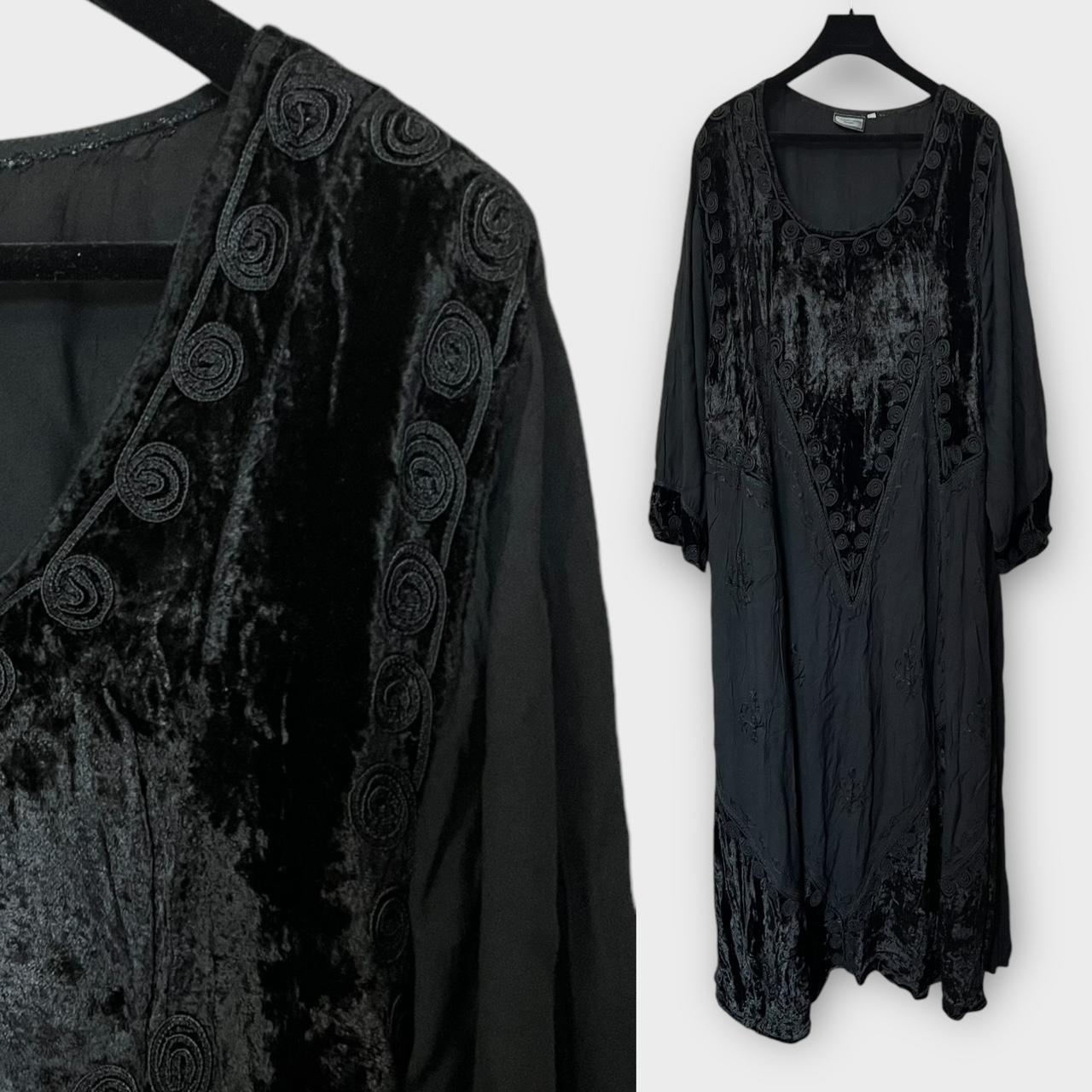 Maxi dress long sleeved black embroidered velvet embellished boho Gothic dress