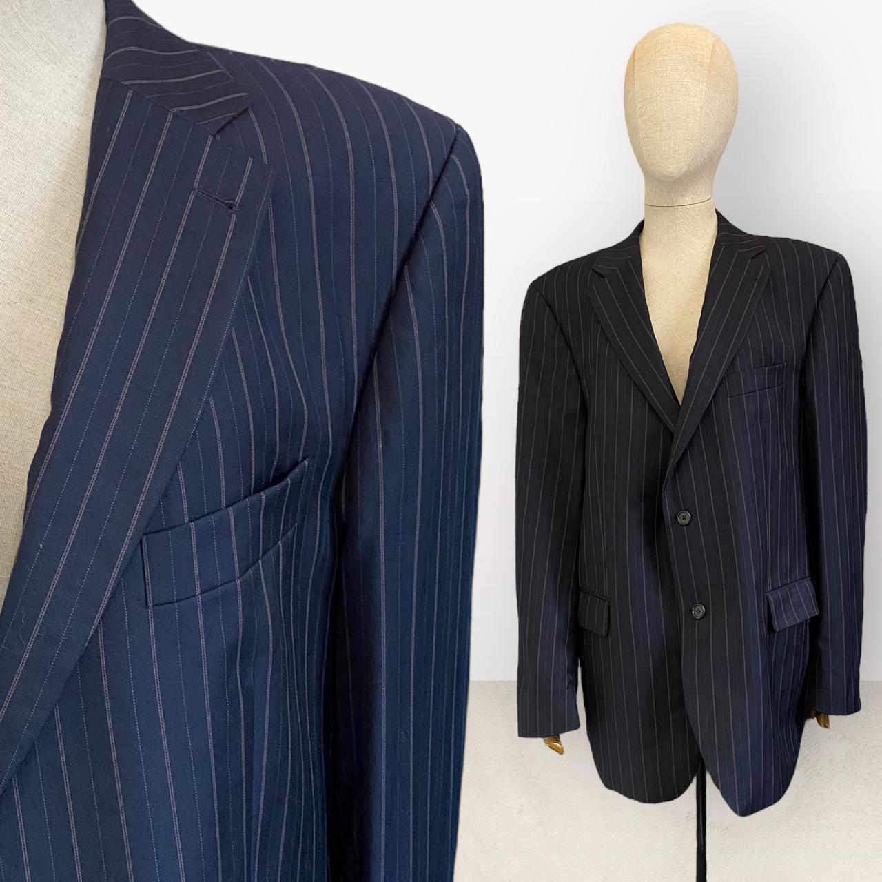 Tommy Hilfiger Blazer 90s Vintage 100% Virgin Wool Charcoal Grey Chalk Pinstripe Suit Jacket 2 Butto