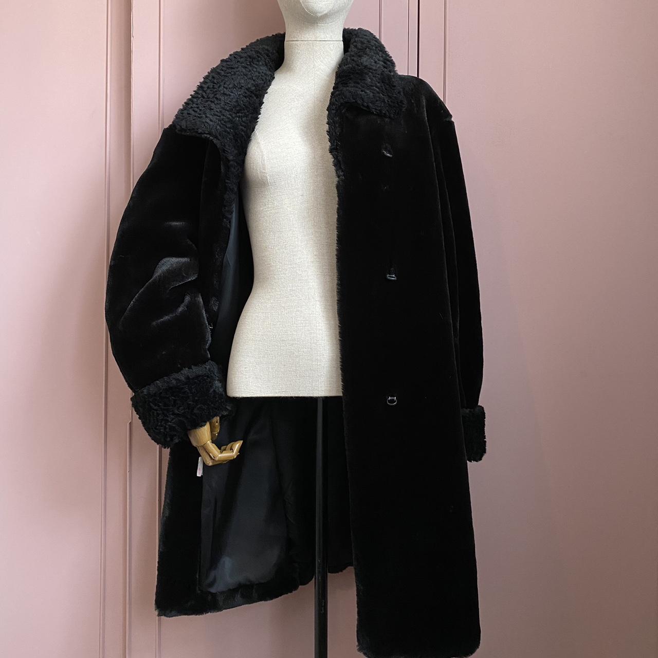 Faux Fur Coat Vintage 80s Black Mid Length Winter Coat